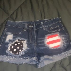 Red white and blue blue jean shorts